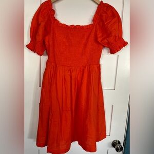 Boden Vibrant Orange Puff Sleeve Dress